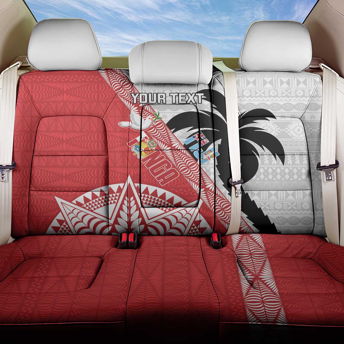 Fiji and Tonga Rugby Custom Back Car Seat Cover Flying Fijians Ikale Tahi Together Pacific LT14 One Size Red - Polynesian Pride