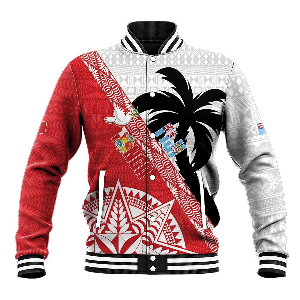 Fiji and Tonga Rugby Custom Baseball Jacket Flying Fijians Ikale Tahi Together Pacific LT14 Unisex Red - Polynesian Pride