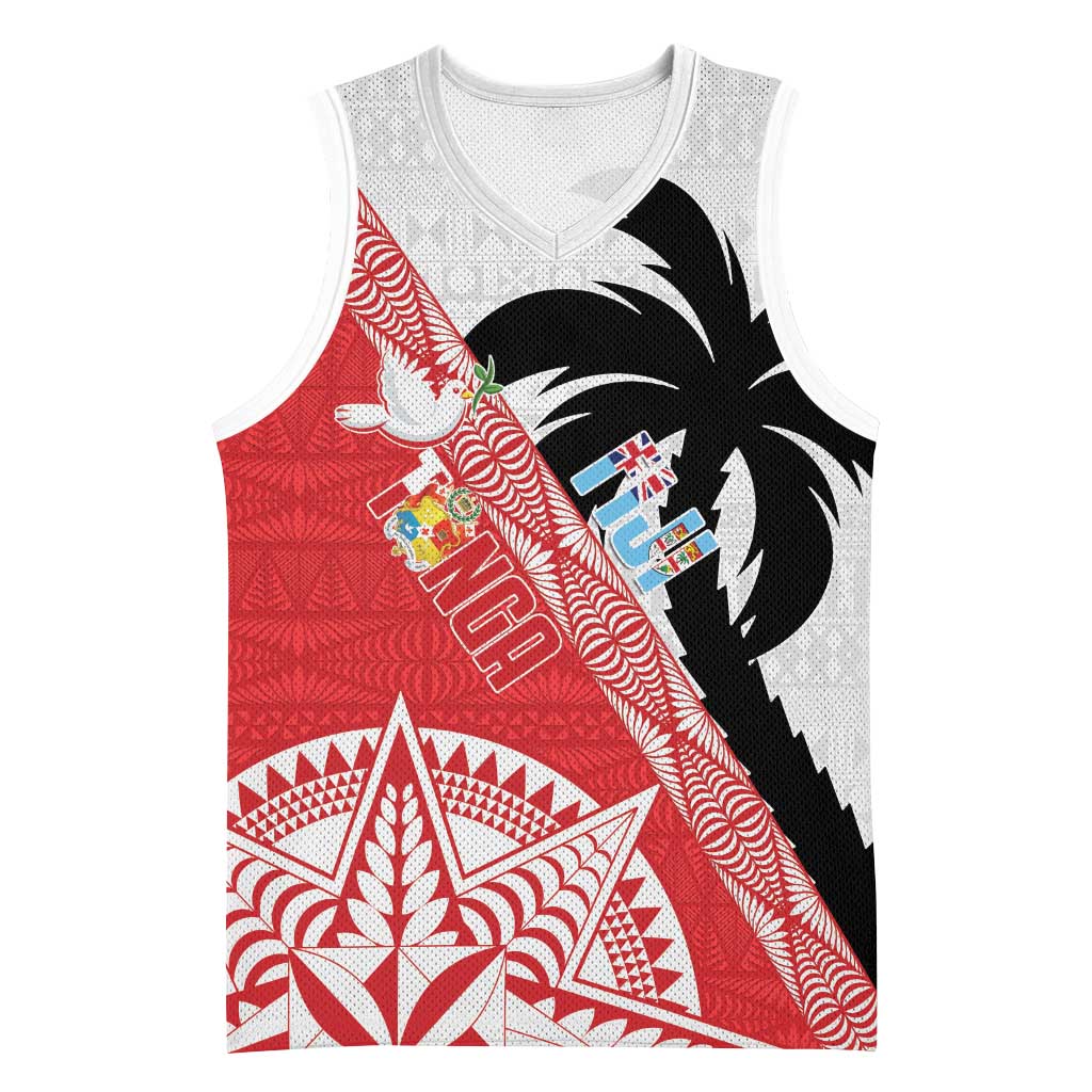 Fiji and Tonga Rugby Custom Basketball Jersey Flying Fijians Ikale Tahi Together Pacific LT14 Unisex Red - Polynesian Pride