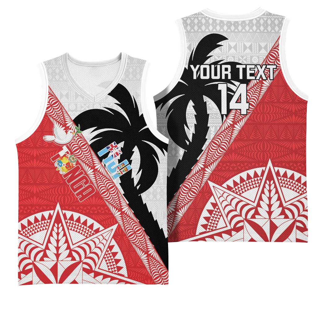 Fiji and Tonga Rugby Custom Basketball Jersey Flying Fijians Ikale Tahi Together Pacific LT14 - Polynesian Pride