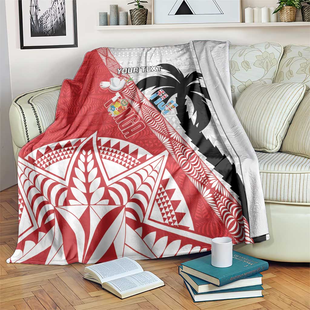 Fiji and Tonga Rugby Custom Blanket Flying Fijians Ikale Tahi Together Pacific LT14 Red - Polynesian Pride
