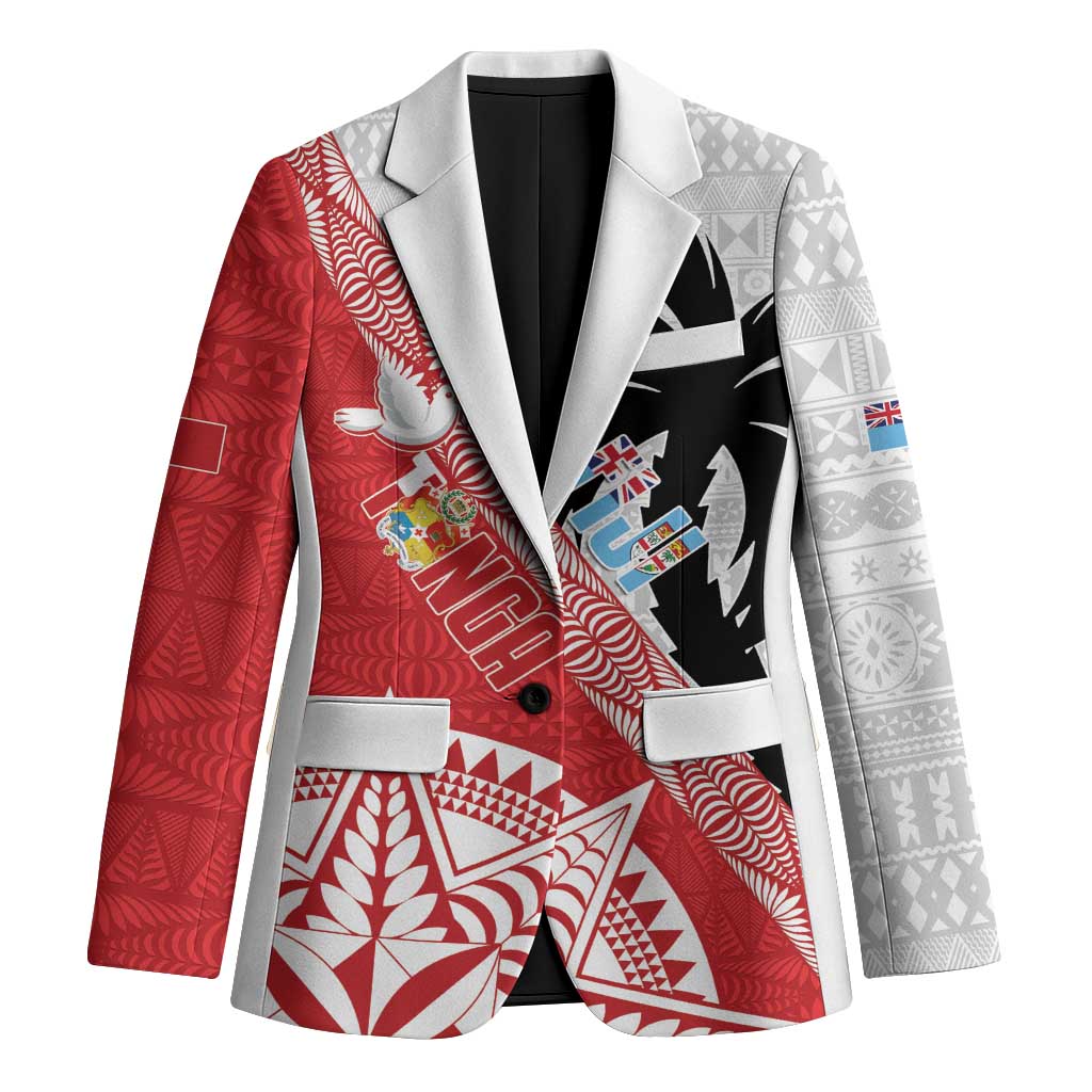 Fiji and Tonga Rugby Custom Blazer Flying Fijians Ikale Tahi Together Pacific LT14 Unisex Red - Polynesian Pride