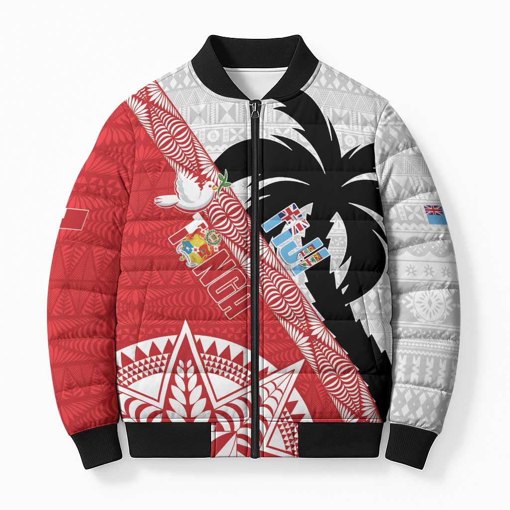 Fiji and Tonga Rugby Custom Bomber Puffer Jacket Flying Fijians Ikale Tahi Together Pacific LT14 Unisex Red - Polynesian Pride