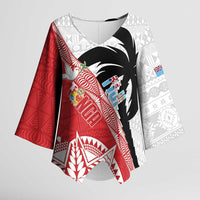 Fiji and Tonga Rugby Custom Kimono Sleeve Blouse Flying Fijians Ikale Tahi Together Pacific LT14 Female Red - Polynesian Pride