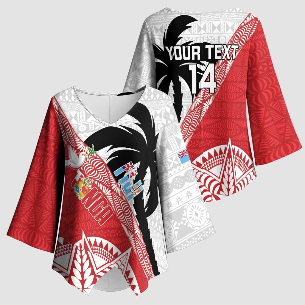 Fiji and Tonga Rugby Custom Kimono Sleeve Blouse Flying Fijians Ikale Tahi Together Pacific LT14 - Polynesian Pride