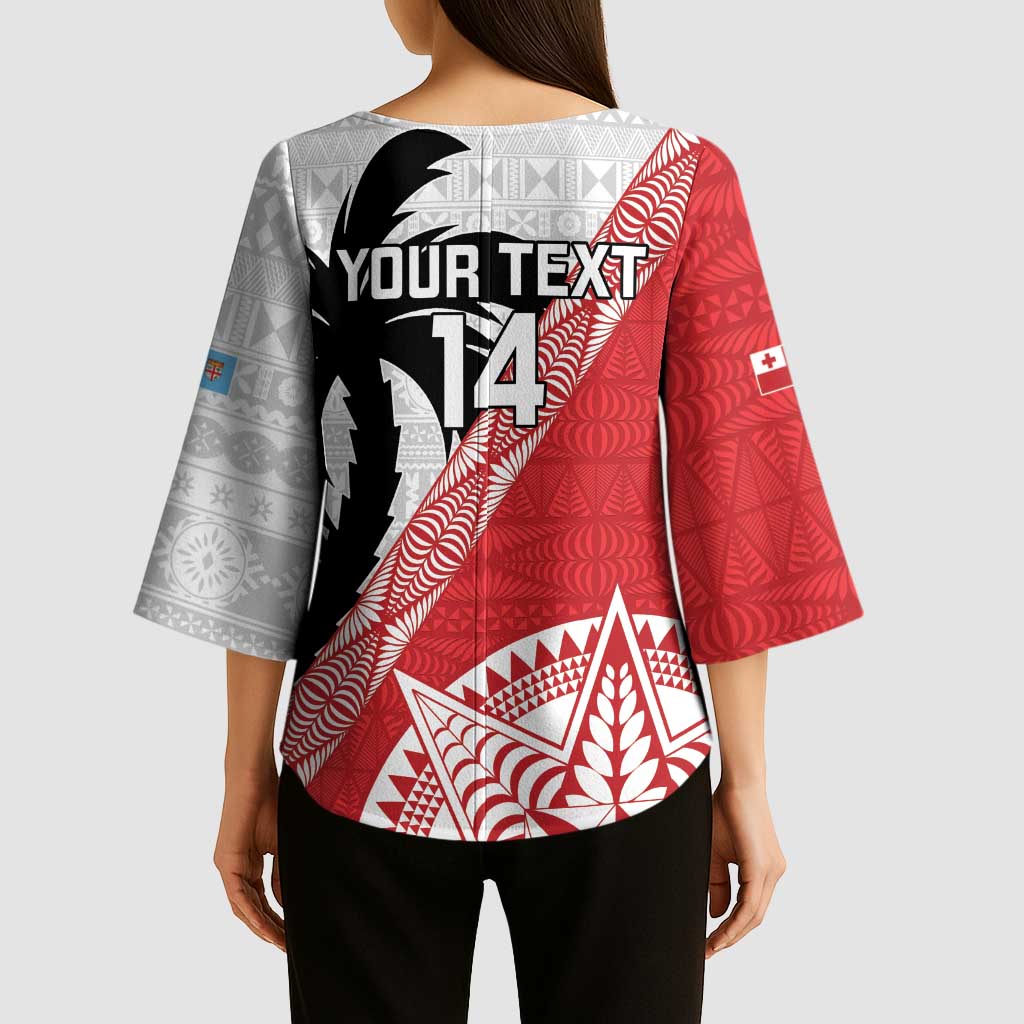 Fiji and Tonga Rugby Custom Kimono Sleeve Blouse Flying Fijians Ikale Tahi Together Pacific LT14 - Polynesian Pride