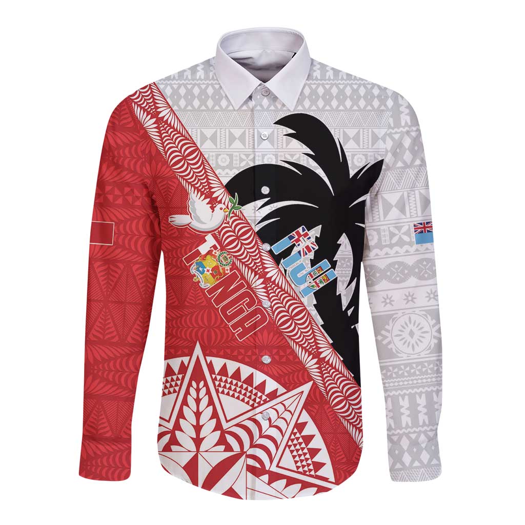 Fiji and Tonga Rugby Custom Long Sleeve Button Shirt Flying Fijians Ikale Tahi Together Pacific LT14 Unisex Red - Polynesian Pride