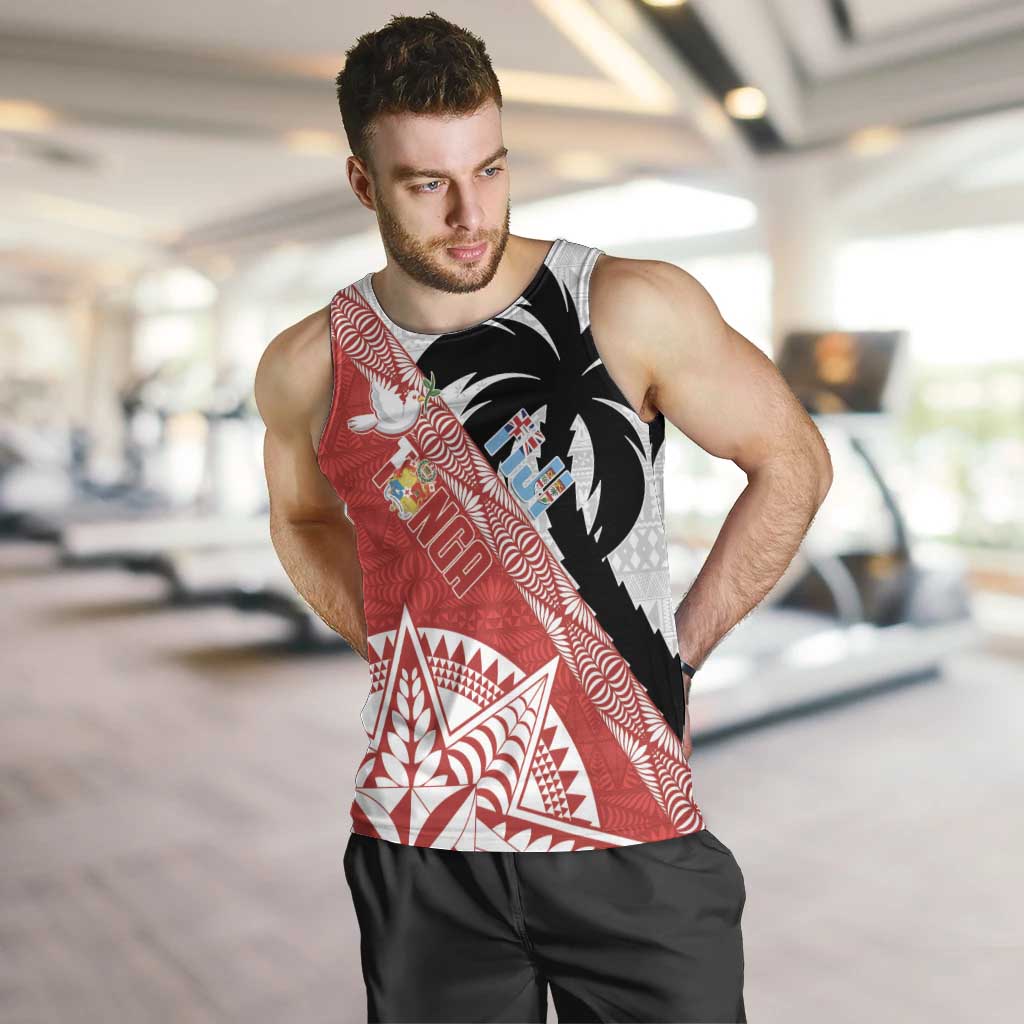 Fiji and Tonga Rugby Custom Men Tank Top Flying Fijians Ikale Tahi Together Pacific LT14 Red - Polynesian Pride