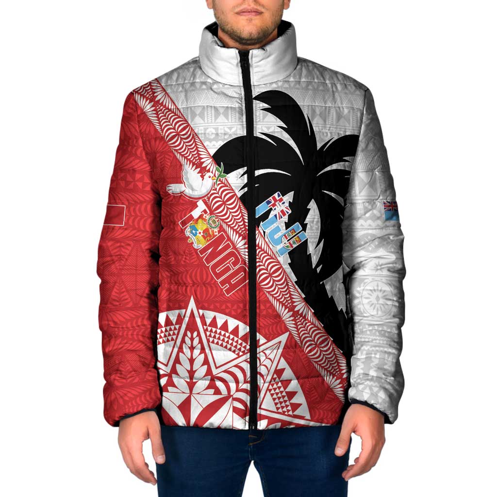 Fiji and Tonga Rugby Custom Padded Jacket Flying Fijians Ikale Tahi Together Pacific LT14 Men Red - Polynesian Pride