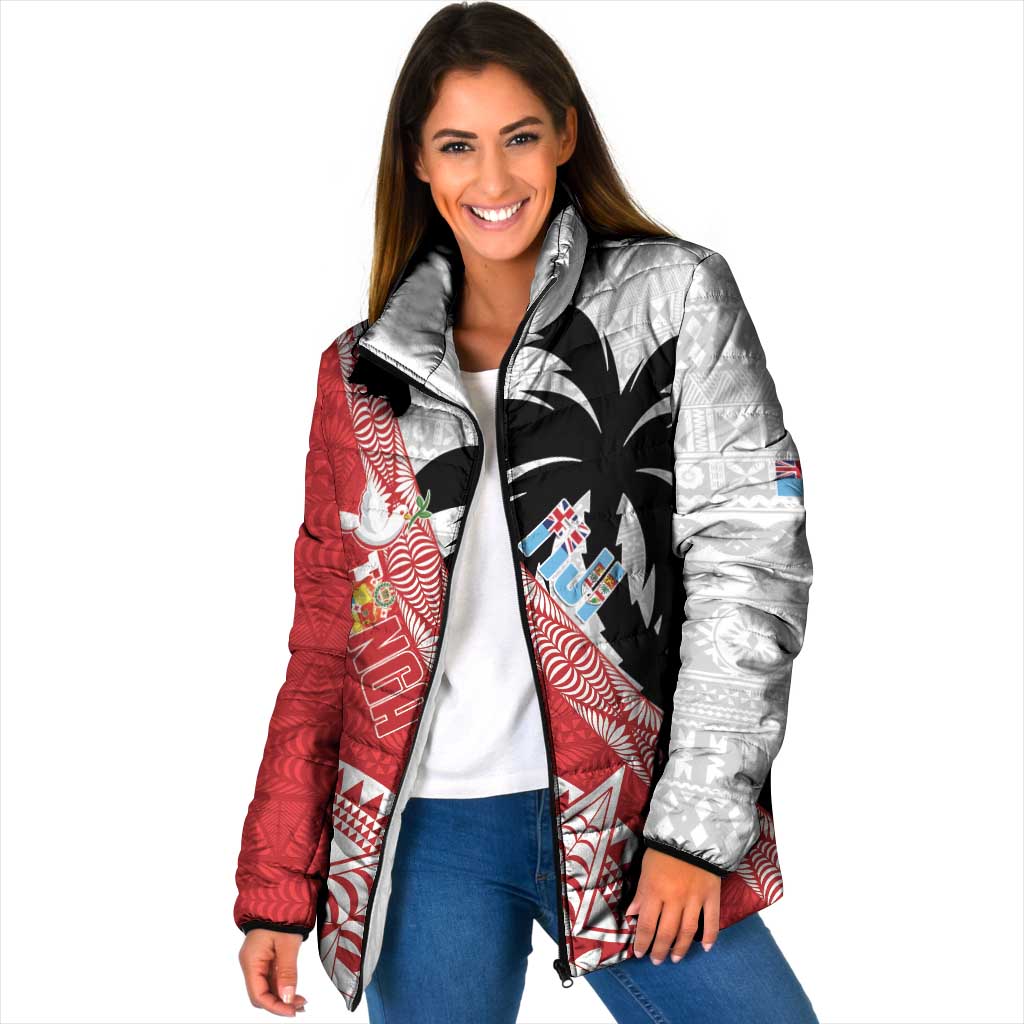 Fiji and Tonga Rugby Custom Padded Jacket Flying Fijians Ikale Tahi Together Pacific LT14 Women Red - Polynesian Pride