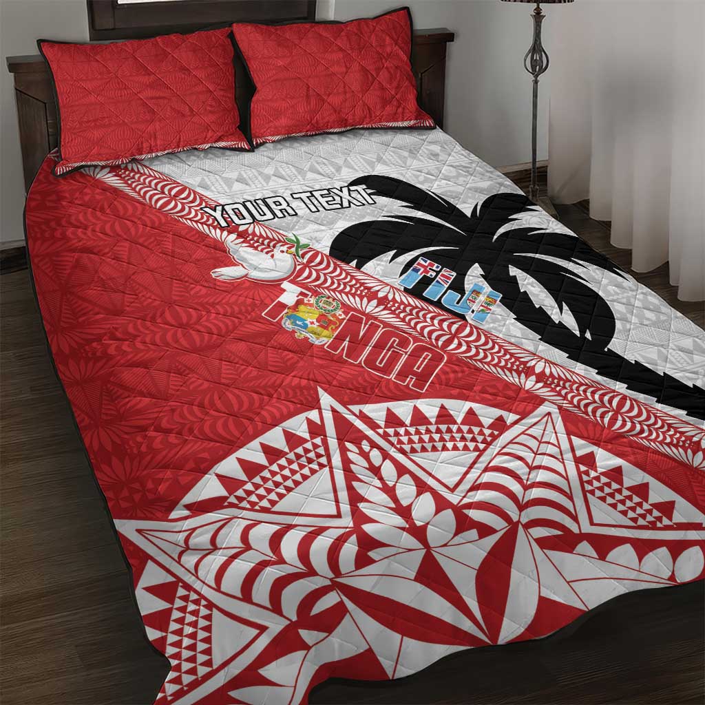 Fiji and Tonga Rugby Custom Quilt Bed Set Flying Fijians Ikale Tahi Together Pacific LT14 Red - Polynesian Pride