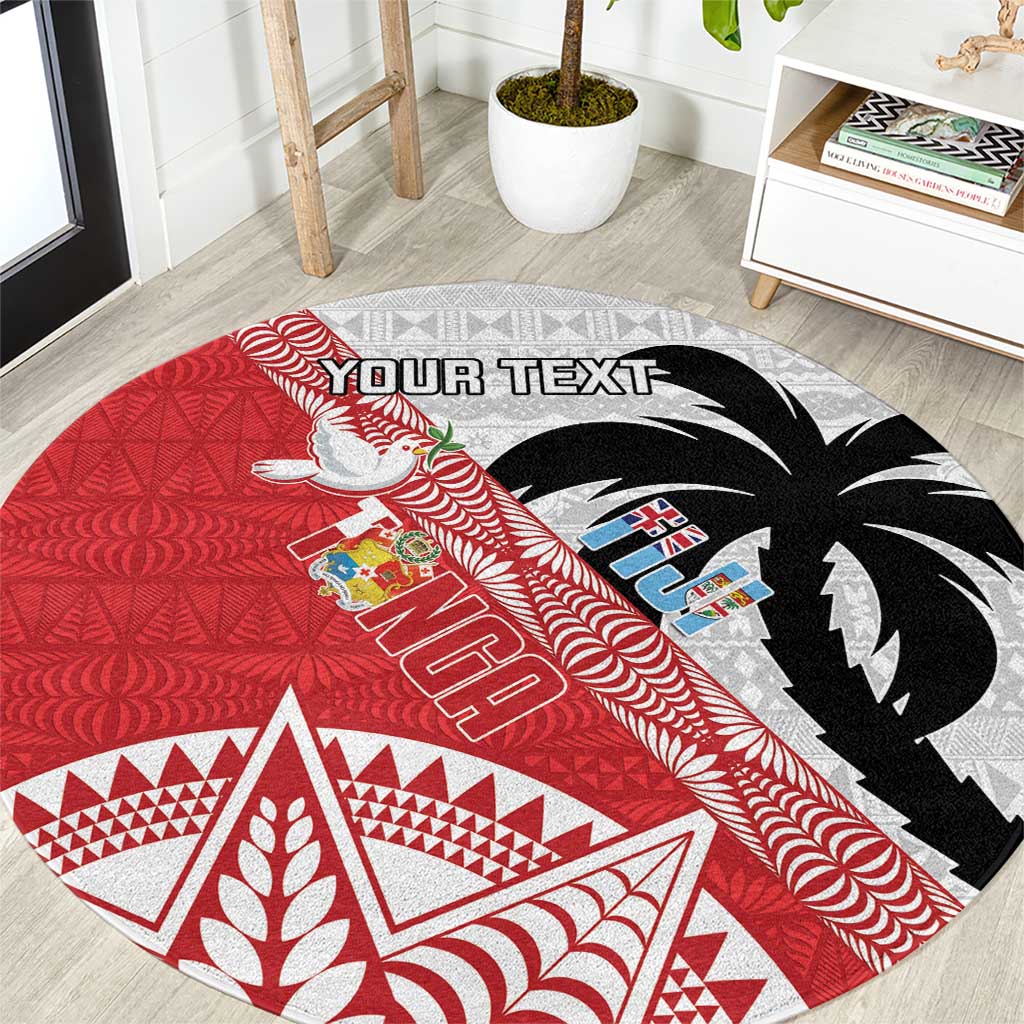 Fiji and Tonga Rugby Custom Round Carpet Flying Fijians Ikale Tahi Together Pacific LT14 Red - Polynesian Pride