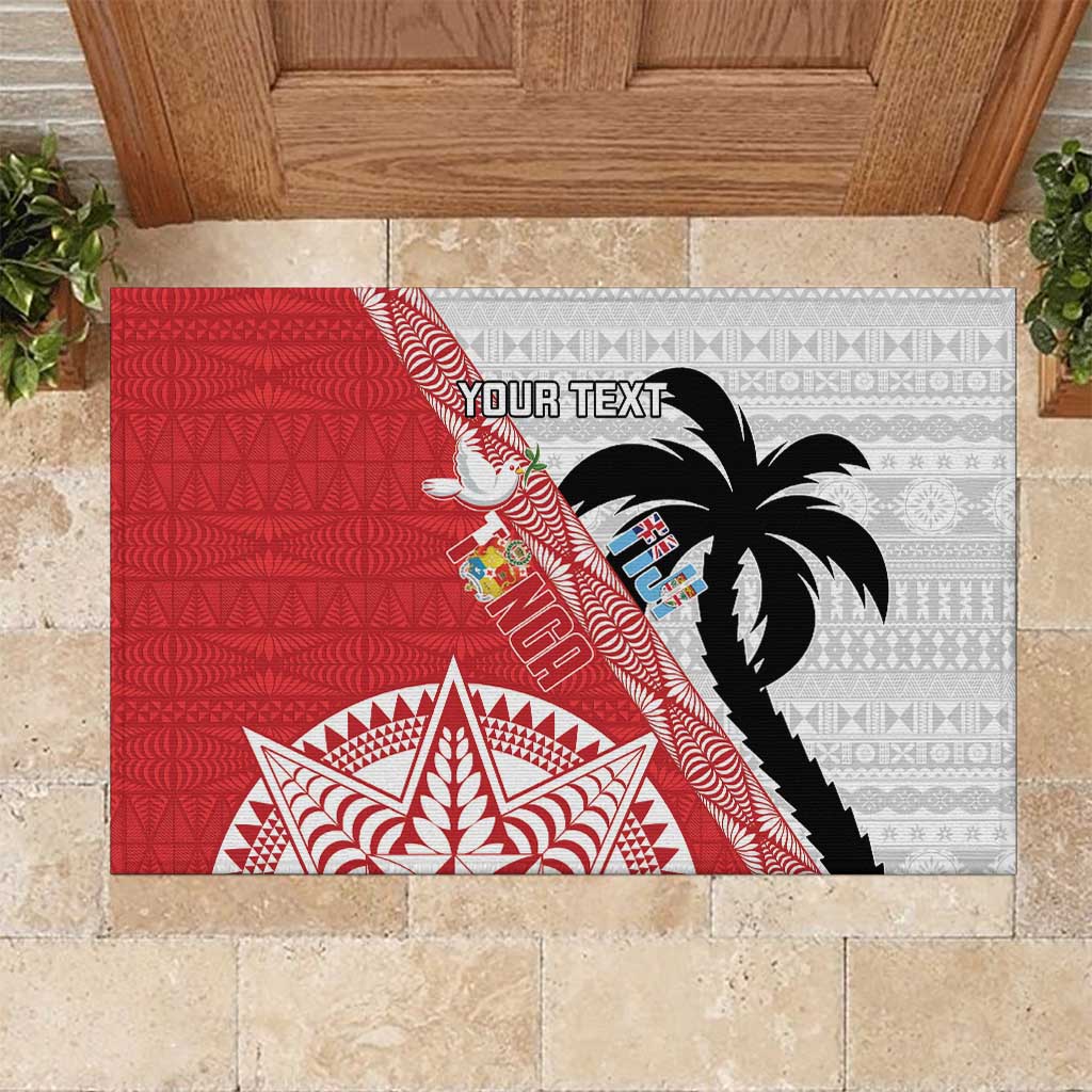 Fiji and Tonga Rugby Custom Rubber Doormat Flying Fijians Ikale Tahi Together Pacific LT14 Red - Polynesian Pride