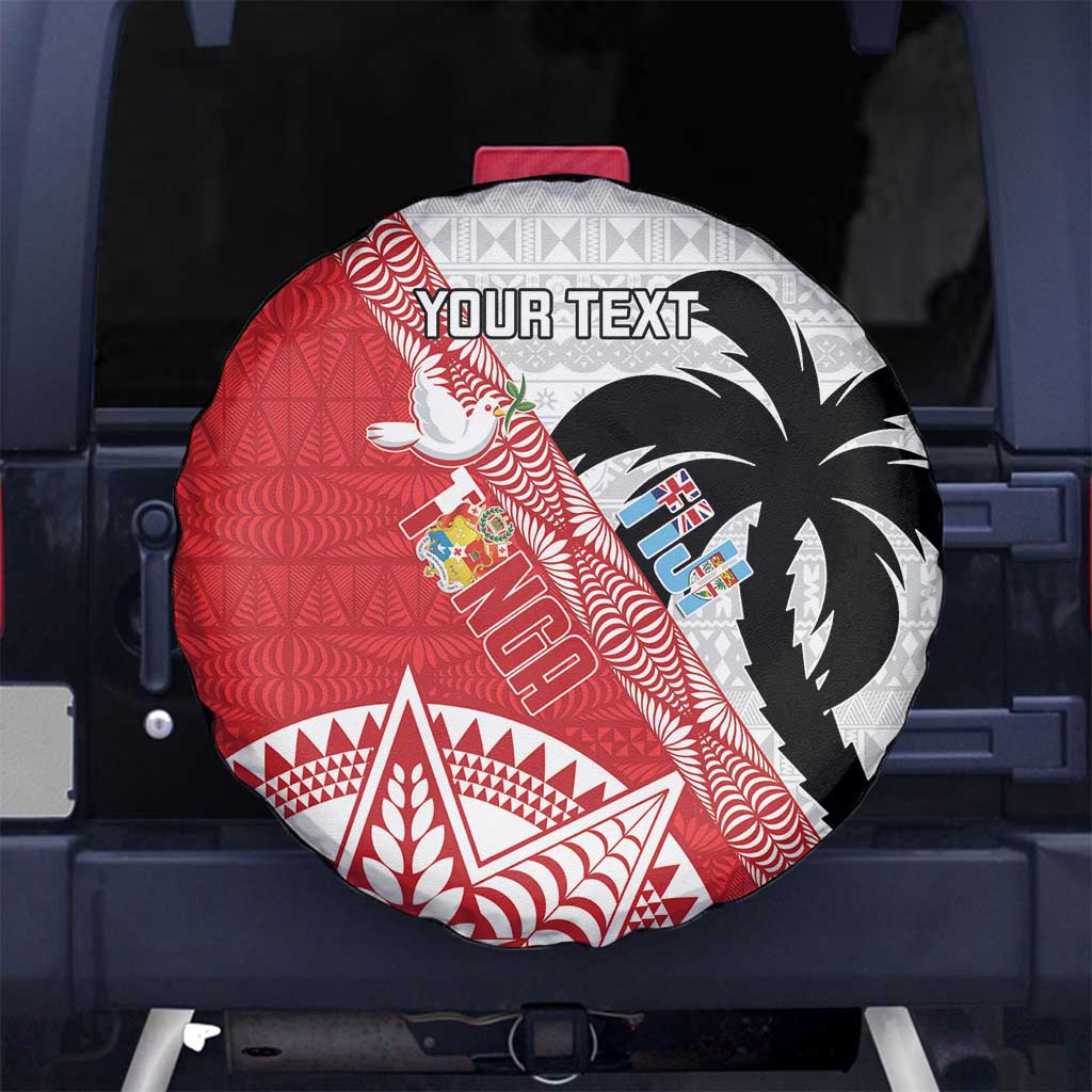 Fiji and Tonga Rugby Custom Spare Tire Cover Flying Fijians Ikale Tahi Together Pacific LT14 No hole Red - Polynesian Pride