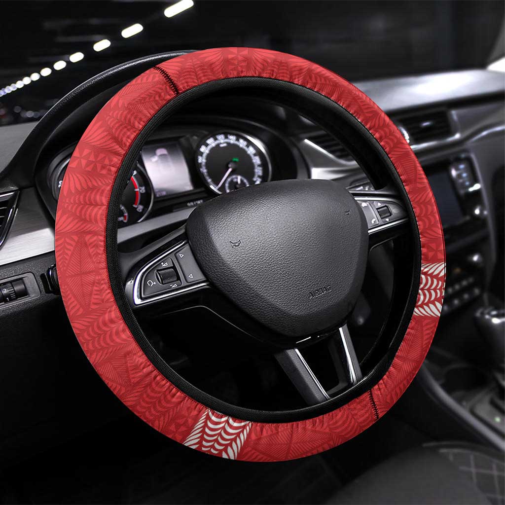 Fiji and Tonga Rugby Steering Wheel Cover Flying Fijians Ikale Tahi Together Pacific LT14 Universal Fit Red - Polynesian Pride
