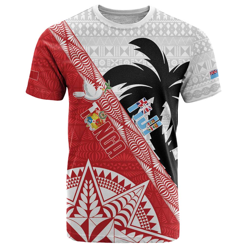Fiji and Tonga Rugby Custom T Shirt Flying Fijians Ikale Tahi Together Pacific LT14 Red - Polynesian Pride