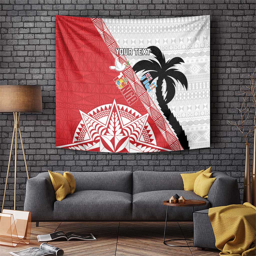 Fiji and Tonga Rugby Custom Tapestry Flying Fijians Ikale Tahi Together Pacific LT14 Red - Polynesian Pride