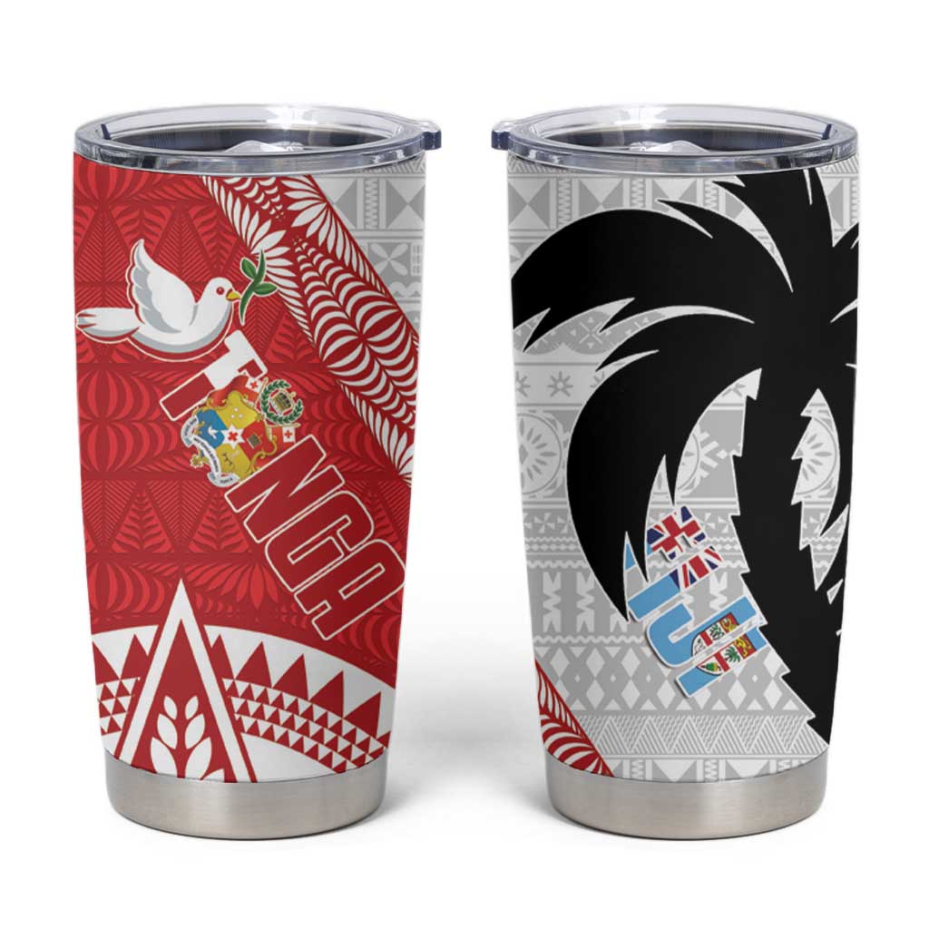 Fiji and Tonga Rugby Tumbler Cup Flying Fijians Ikale Tahi Together Pacific LT14 Red - Polynesian Pride
