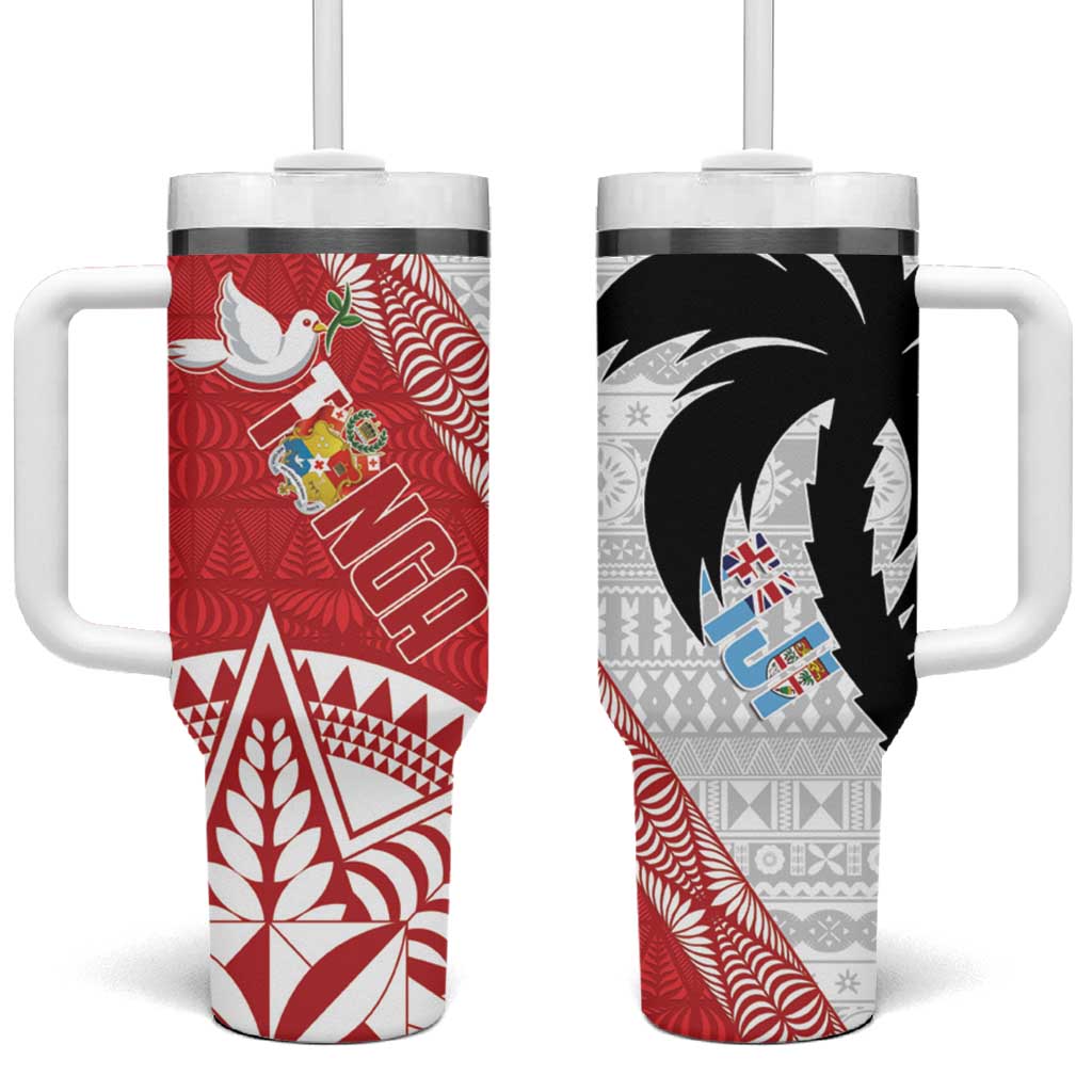 Fiji and Tonga Rugby Tumbler With Handle Flying Fijians Ikale Tahi Together Pacific LT14 One Size: 40 oz Red - Polynesian Pride