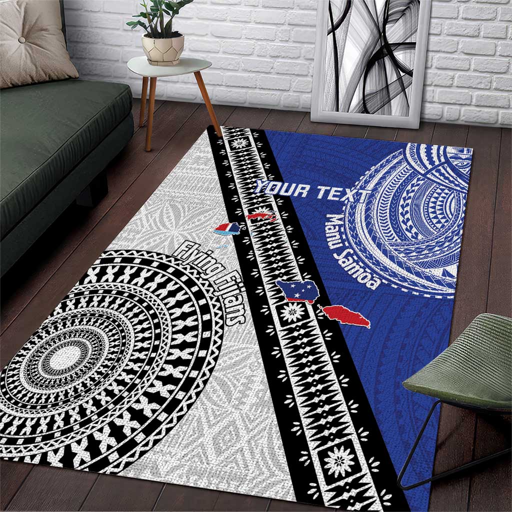 Fiji an Samoa Rugby Custom Area Rug Flying Fijians Manu Samoa Together Pacific LT14 Blue - Polynesian Pride