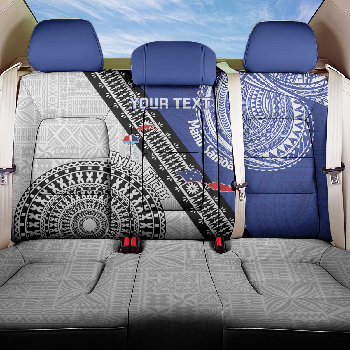 Fiji an Samoa Rugby Custom Back Car Seat Cover Flying Fijians Manu Samoa Together Pacific LT14 One Size Blue - Polynesian Pride