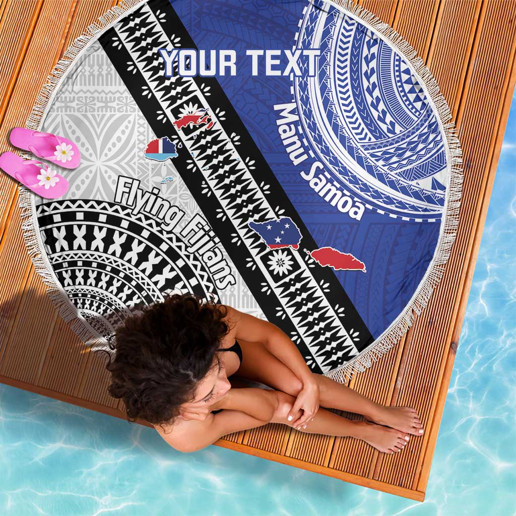 Fiji an Samoa Rugby Custom Beach Blanket Flying Fijians Manu Samoa Together Pacific LT14 - Polynesian Pride