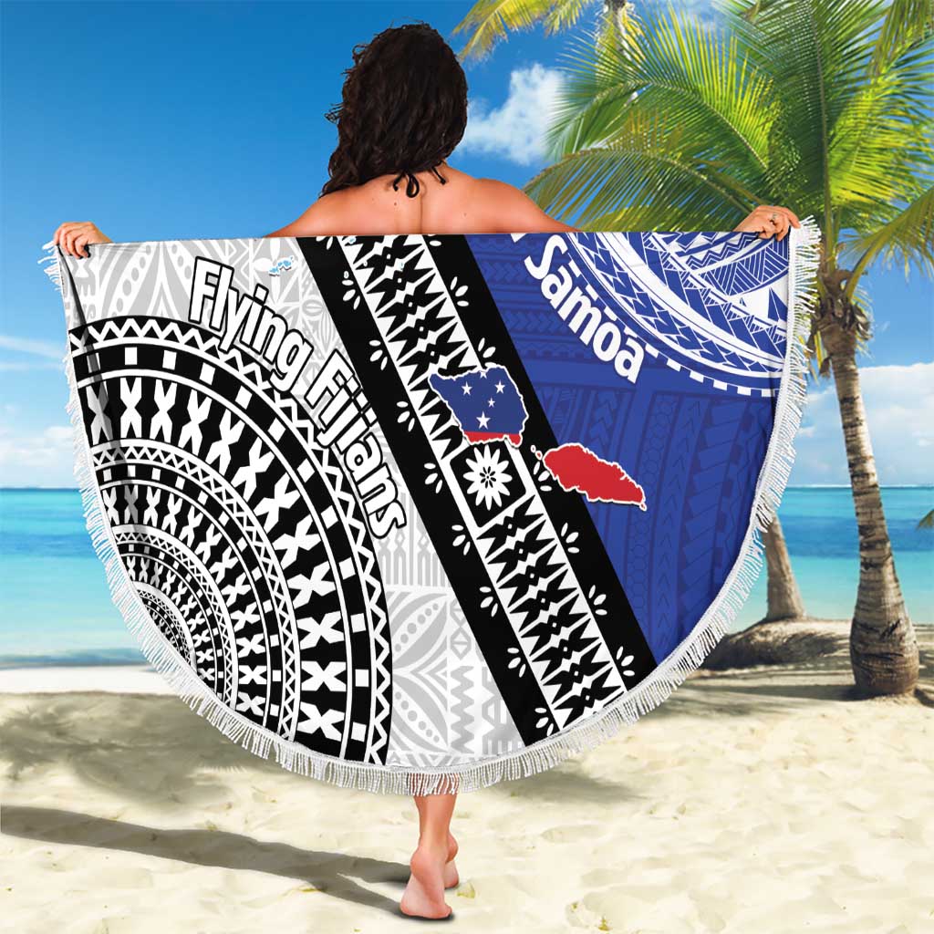 Fiji an Samoa Rugby Custom Beach Blanket Flying Fijians Manu Samoa Together Pacific LT14 - Polynesian Pride