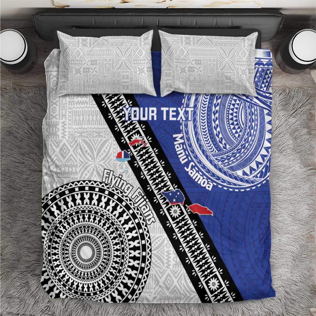 Fiji an Samoa Rugby Custom Bedding Set Flying Fijians Manu Samoa Together Pacific LT14 Blue - Polynesian Pride