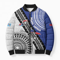 Fiji an Samoa Rugby Custom Bomber Puffer Jacket Flying Fijians Manu Samoa Together Pacific LT14 Unisex Blue - Polynesian Pride