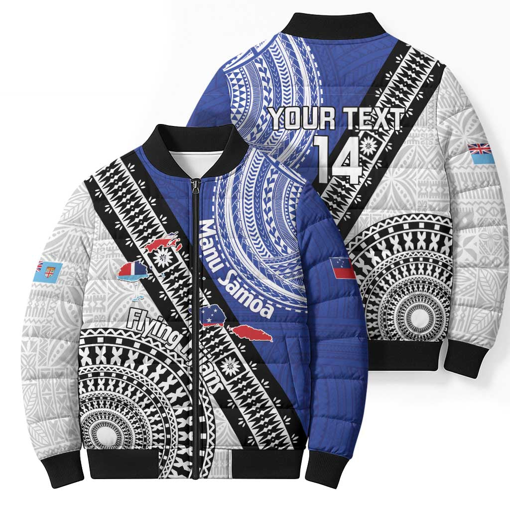 Fiji an Samoa Rugby Custom Bomber Puffer Jacket Flying Fijians Manu Samoa Together Pacific LT14 - Polynesian Pride