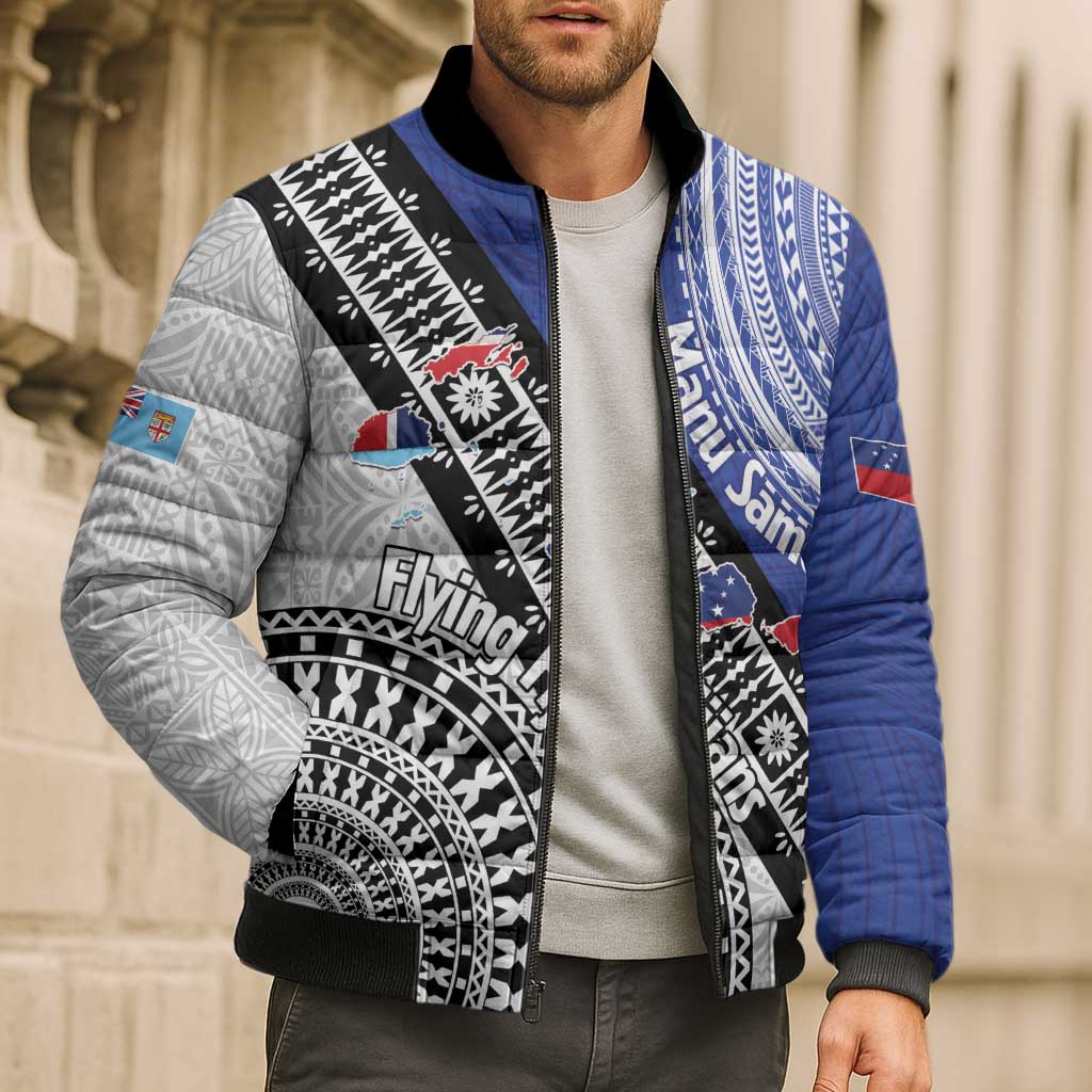 Fiji an Samoa Rugby Custom Bomber Puffer Jacket Flying Fijians Manu Samoa Together Pacific LT14 - Polynesian Pride