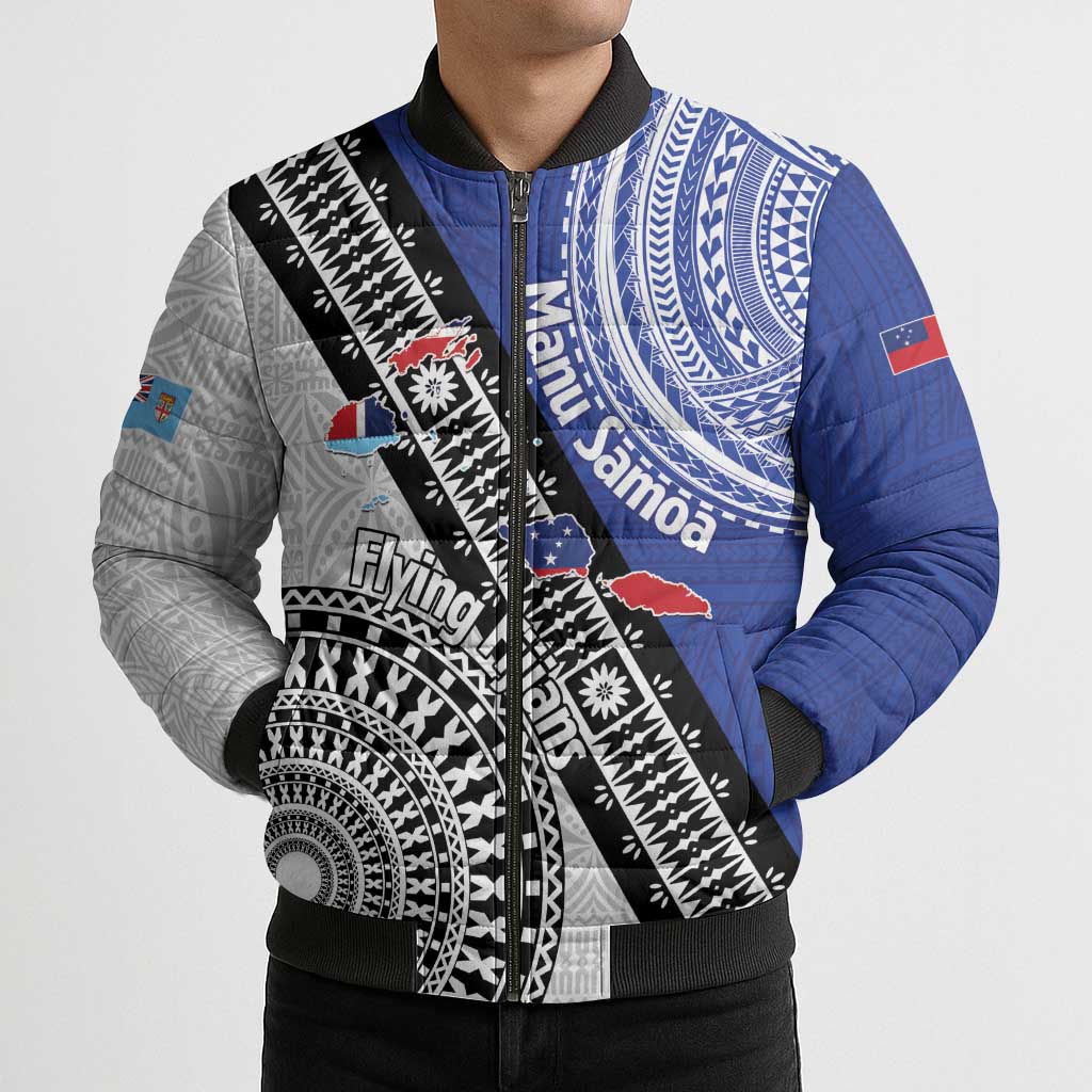 Fiji an Samoa Rugby Custom Bomber Puffer Jacket Flying Fijians Manu Samoa Together Pacific LT14 - Polynesian Pride
