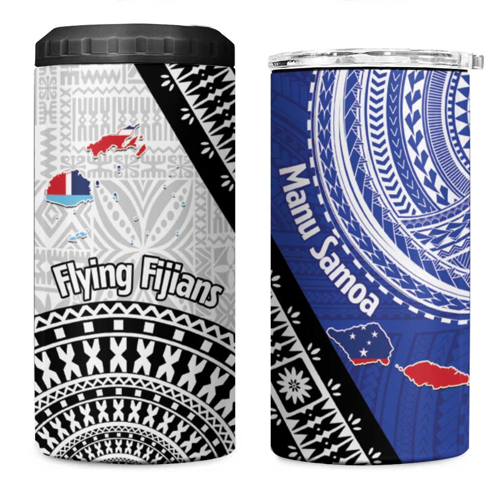 Fiji an Samoa Rugby 4 in 1 Can Cooler Tumbler Flying Fijians Manu Samoa Together Pacific LT14 One Size: 16 oz Blue - Polynesian Pride