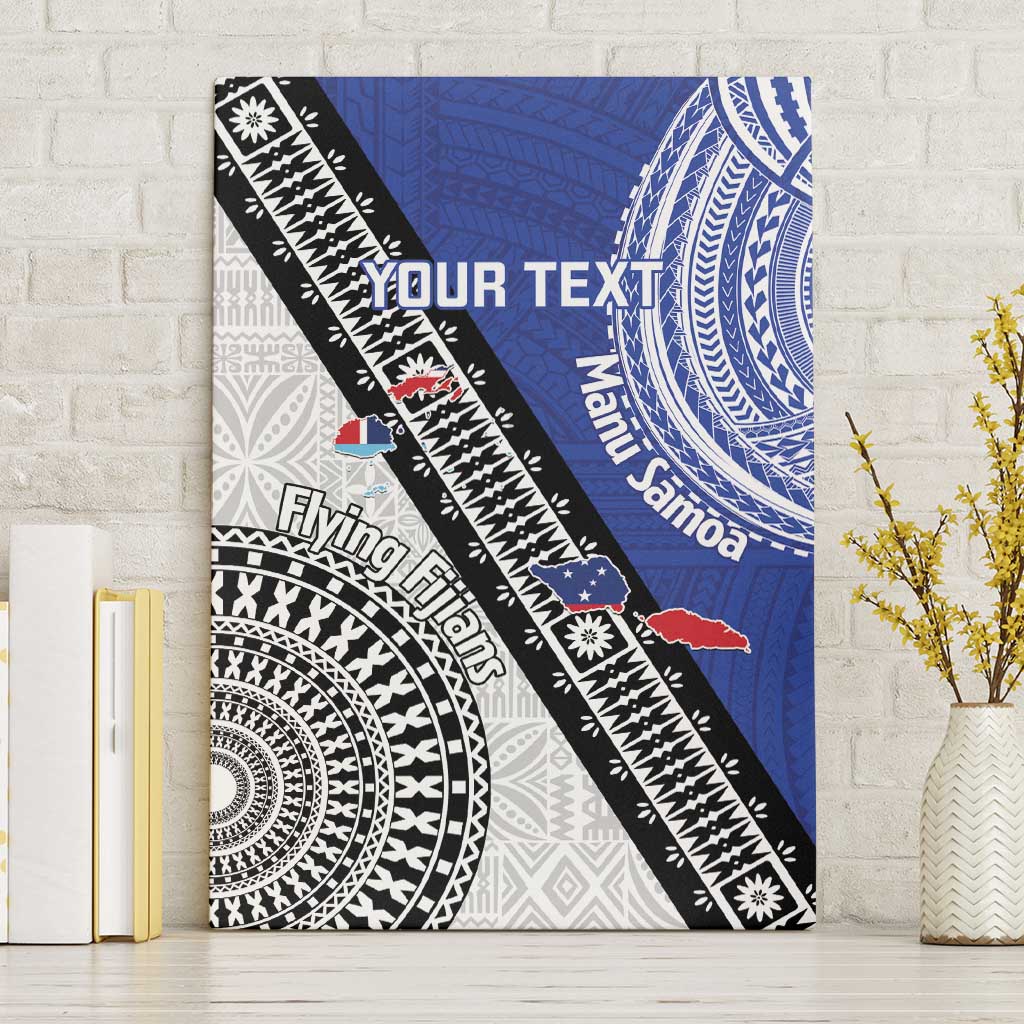 Fiji an Samoa Rugby Custom Canvas Wall Art Flying Fijians Manu Samoa Together Pacific LT14 Without Frame Blue - Polynesian Pride