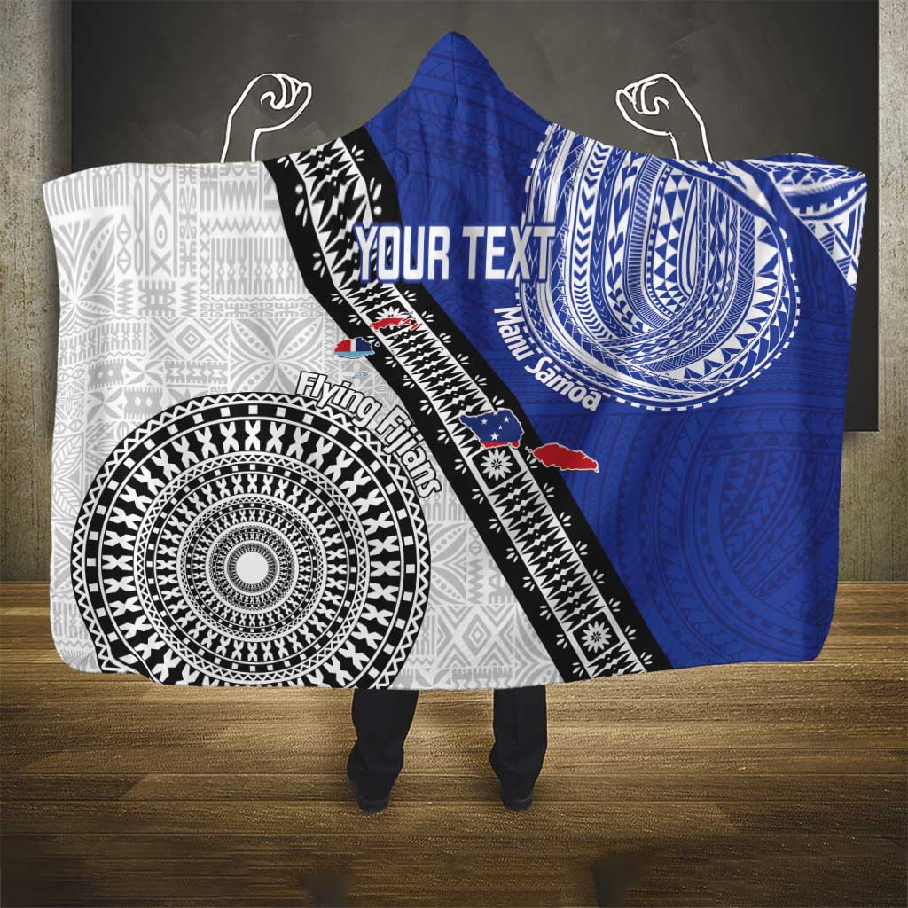Fiji an Samoa Rugby Custom Hooded Blanket Flying Fijians Manu Samoa Together Pacific LT14 - Polynesian Pride