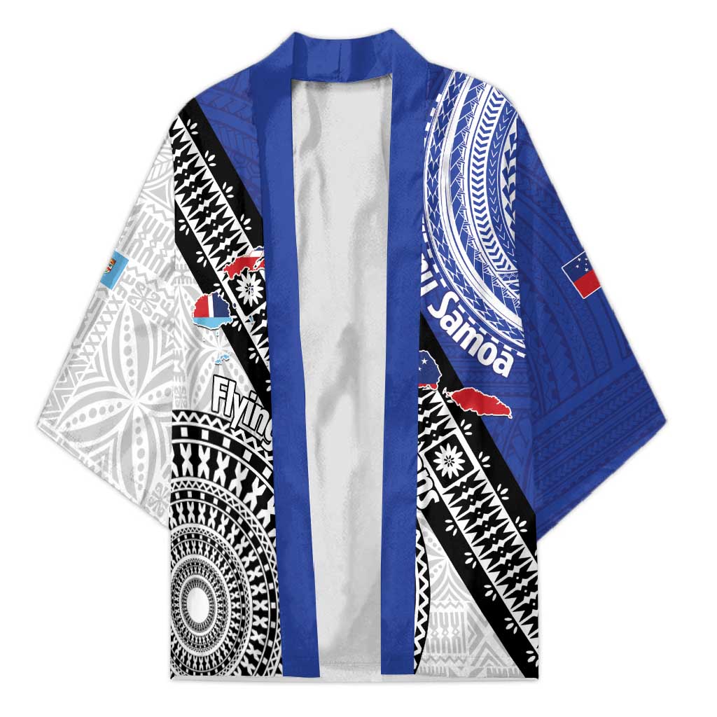 Fiji an Samoa Rugby Custom Kimono Flying Fijians Manu Samoa Together Pacific LT14 Unisex Blue - Polynesian Pride