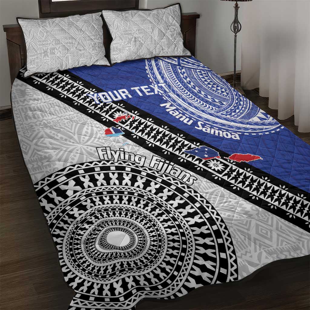 Fiji an Samoa Rugby Custom Quilt Bed Set Flying Fijians Manu Samoa Together Pacific LT14 Blue - Polynesian Pride