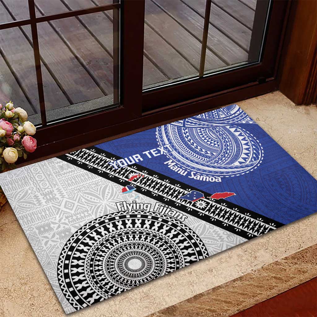 Fiji an Samoa Rugby Custom Rubber Doormat Flying Fijians Manu Samoa Together Pacific LT14 - Polynesian Pride