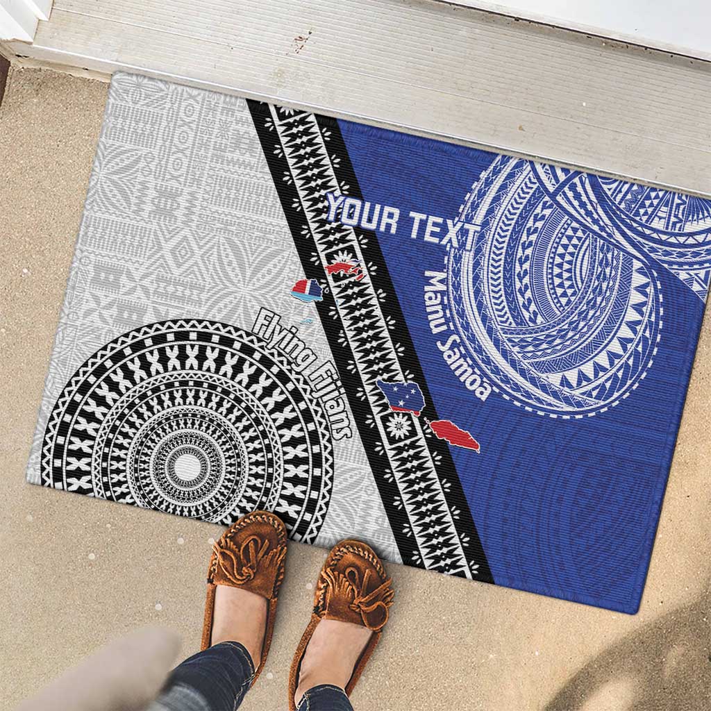 Fiji an Samoa Rugby Custom Rubber Doormat Flying Fijians Manu Samoa Together Pacific LT14 - Polynesian Pride