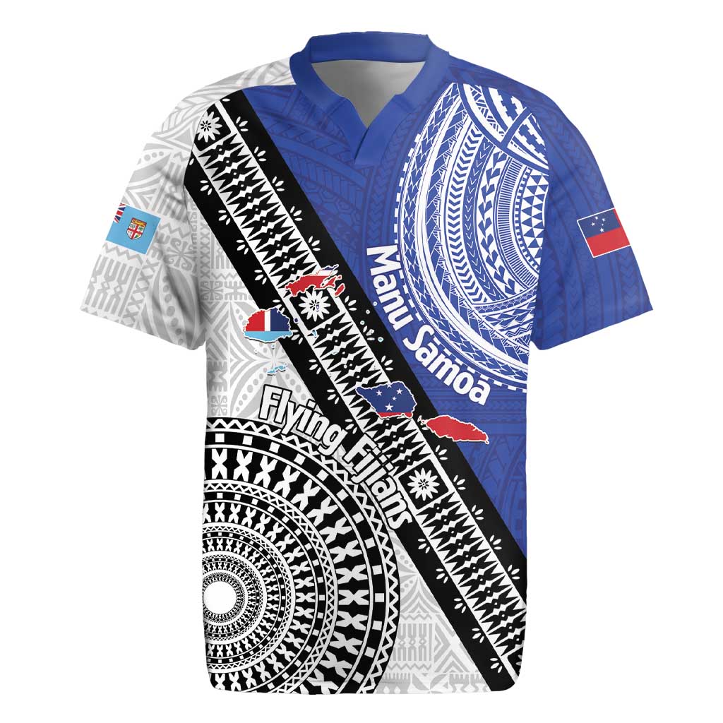 Fiji an Samoa Rugby Custom Rugby Jersey Flying Fijians Manu Samoa Together Pacific LT14 Blue - Polynesian Pride