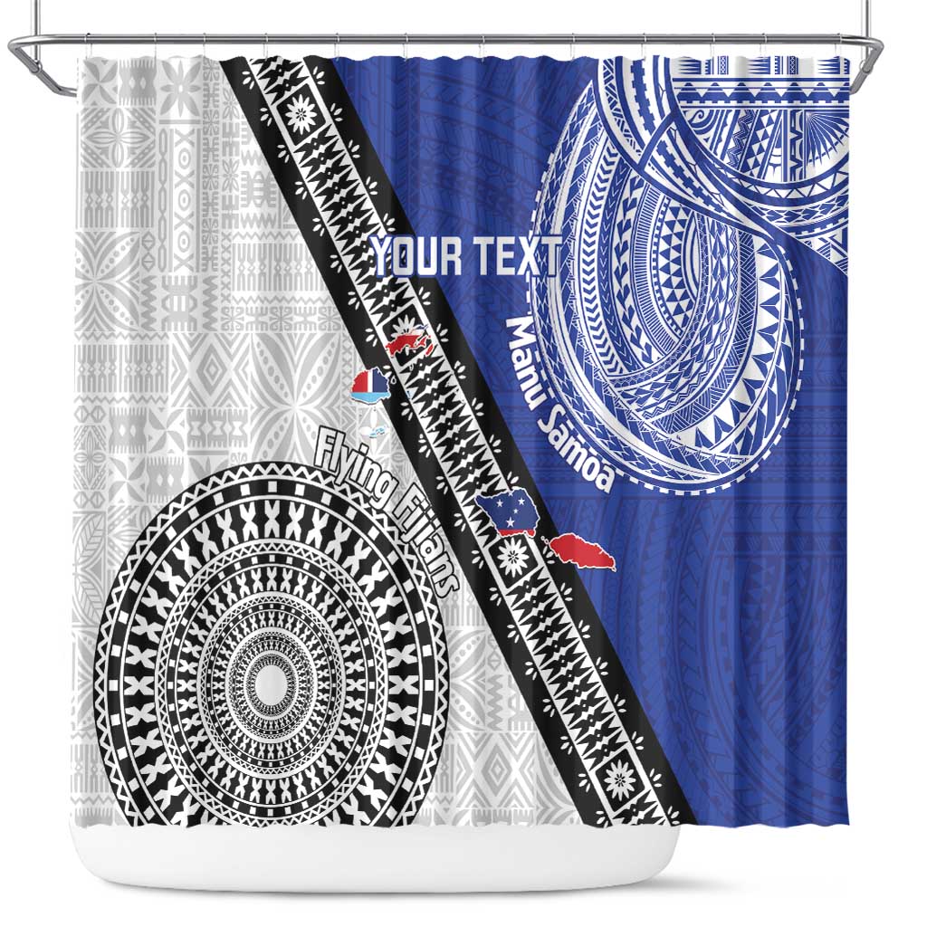 Fiji an Samoa Rugby Custom Shower Curtain Flying Fijians Manu Samoa Together Pacific LT14 Blue - Polynesian Pride