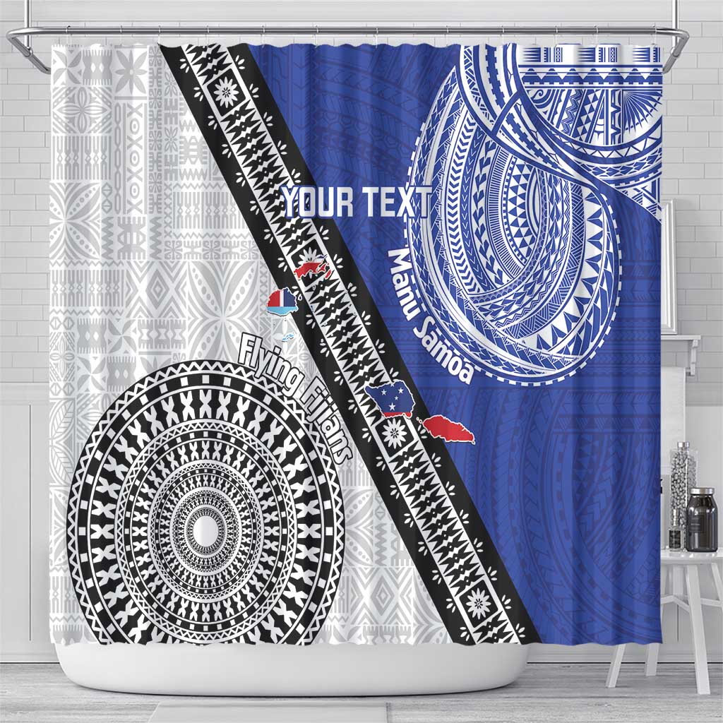 Fiji an Samoa Rugby Custom Shower Curtain Flying Fijians Manu Samoa Together Pacific LT14 - Polynesian Pride