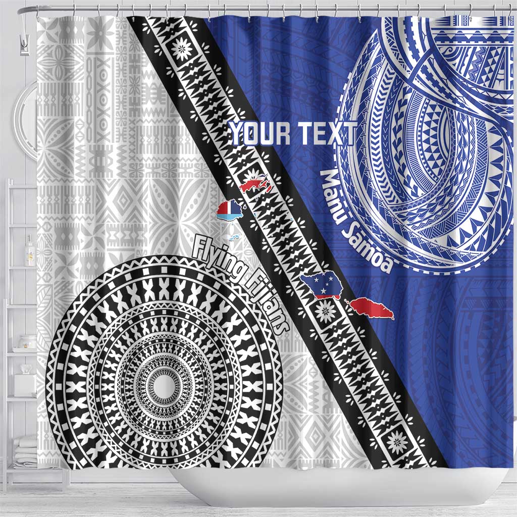 Fiji an Samoa Rugby Custom Shower Curtain Flying Fijians Manu Samoa Together Pacific LT14 - Polynesian Pride