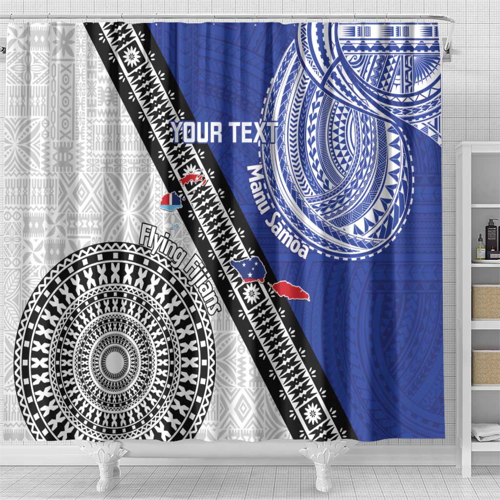 Fiji an Samoa Rugby Custom Shower Curtain Flying Fijians Manu Samoa Together Pacific LT14 - Polynesian Pride