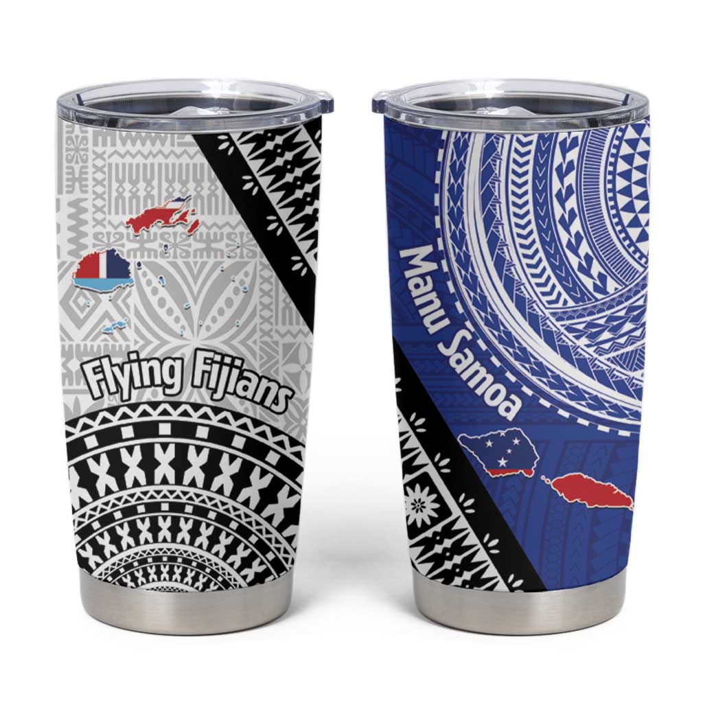 Fiji an Samoa Rugby Tumbler Cup Flying Fijians Manu Samoa Together Pacific LT14 Blue - Polynesian Pride