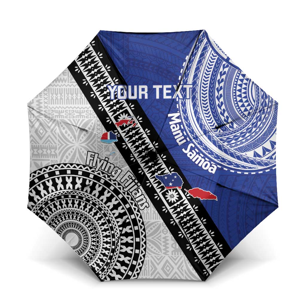Fiji an Samoa Rugby Custom Umbrella Flying Fijians Manu Samoa Together Pacific LT14 One Size Folded 11.42 inch Opened Diameter 37.4 inch Blue - Polynesian Pride