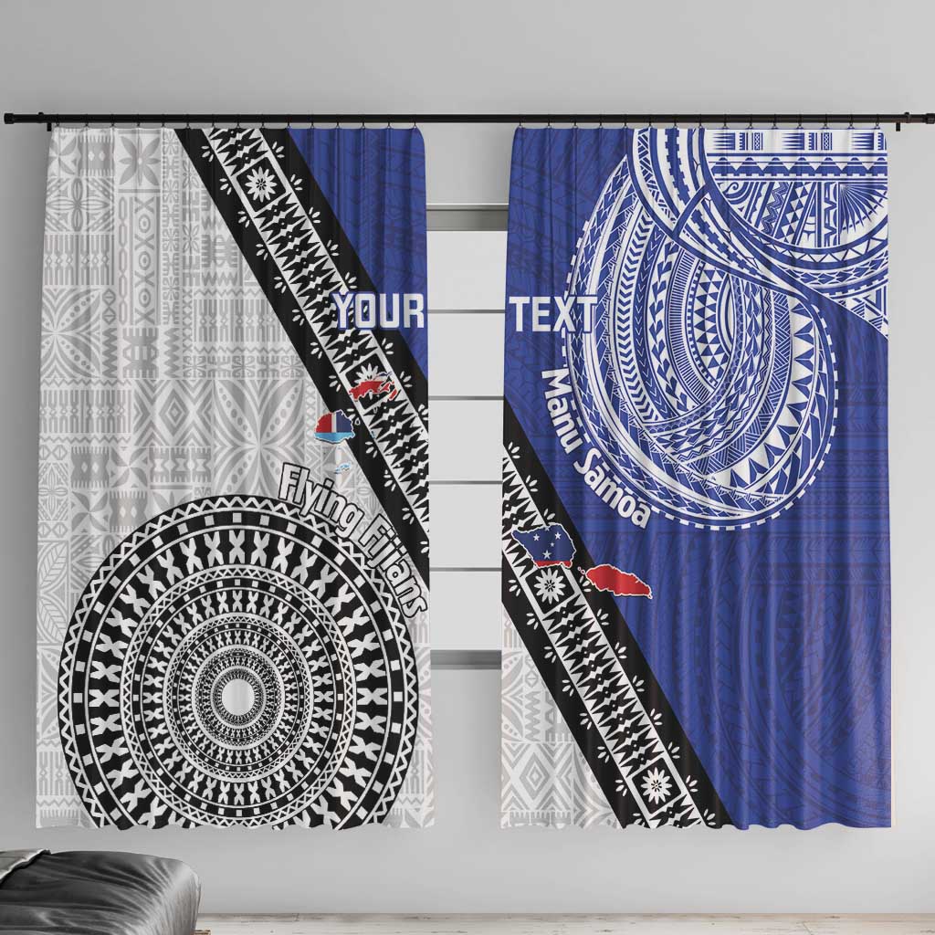 Fiji an Samoa Rugby Custom Window Curtain Flying Fijians Manu Samoa Together Pacific LT14 With Hooks Blue - Polynesian Pride