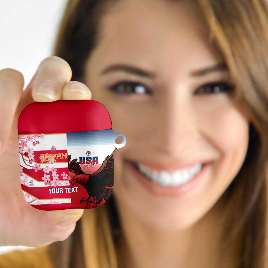 USA and Japan Rugby Custom AirPods Case Eagles Brave Blossoms Together Pacific LT14 Red - Polynesian Pride