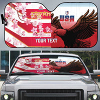 USA and Japan Rugby Custom Auto Sun Shade Eagles Brave Blossoms Together Pacific LT14 Red - Polynesian Pride