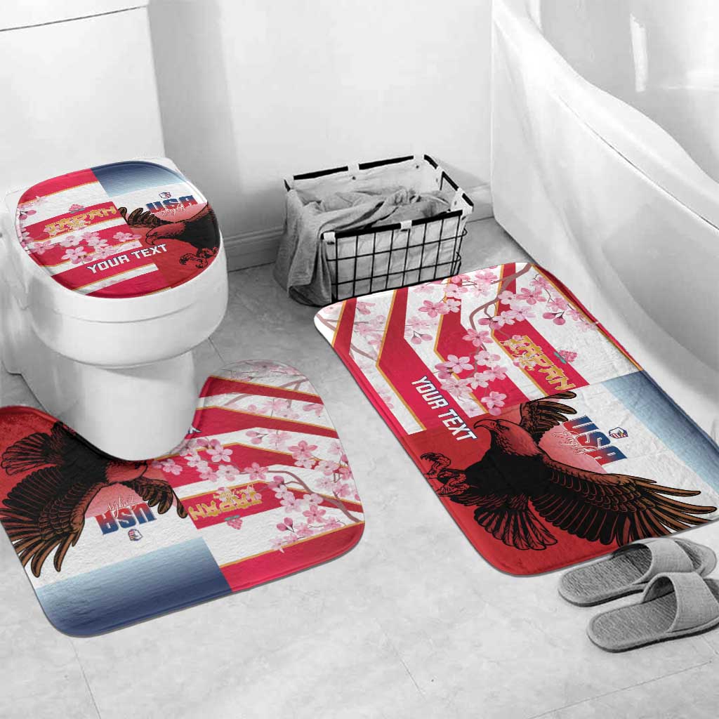 USA and Japan Rugby Custom Bathroom Set Eagles Brave Blossoms Together Pacific LT14 Mat Set Only (3 pcs) One Size Red - Polynesian Pride